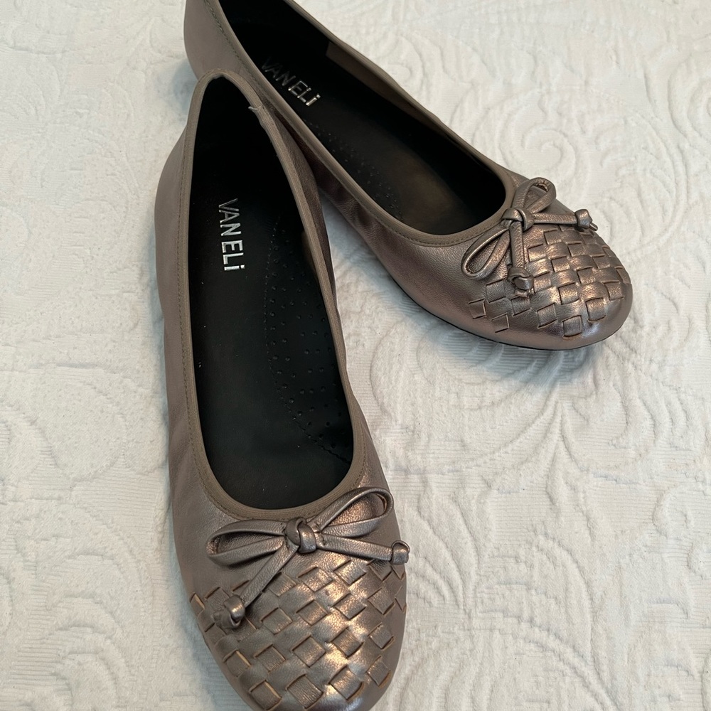 Vaneli Metallic Leather Ballet Flats with Woven Toe